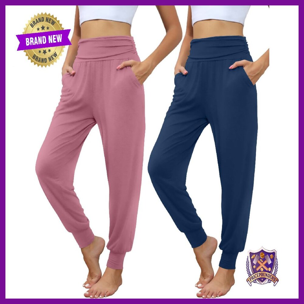 Women's High Waist Yoga Joggers, 2 Pack, Soft Stretchy Fabric With Pockets